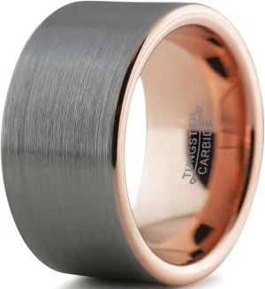 Tungsten Wedding Band Ring 12mm for Men Women Comfort Fit Grey Pipe Cut Brushed Polished