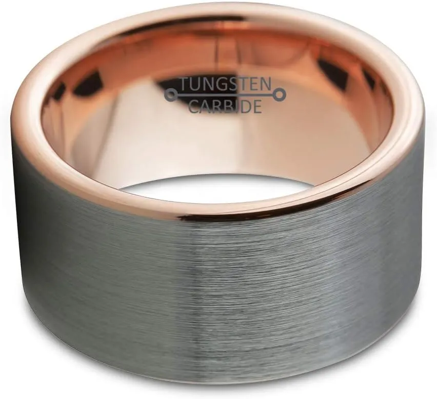 Tungsten Wedding Band Ring 12mm for Men Women Comfort Fit Grey Pipe Cut Brushed Polished