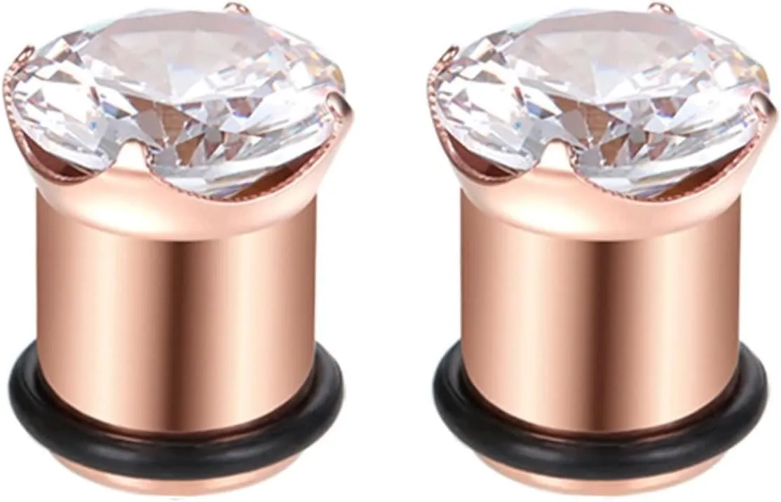 Tunnel Gauges, 2PCS Ear Gauges Surgical Steel 4 Claws Round Cubic Zirconia Ear Gauges 00G Piercing Jewelry