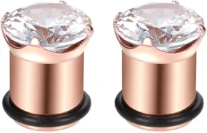 Tunnel Gauges, 2PCS Ear Gauges Surgical Steel 4 Claws Round Cubic Zirconia Ear Gauges 00G Piercing Jewelry