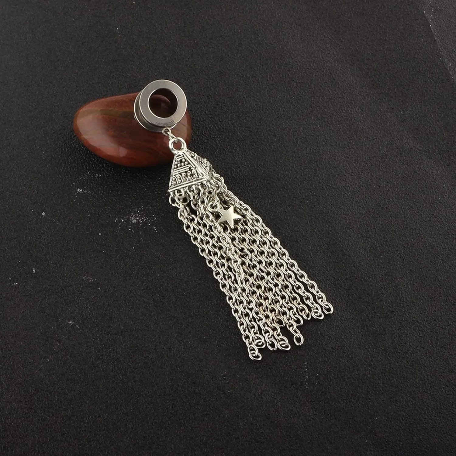 Tunnel Gauges, 2PCS Stainless Steel Tunnel Set Cone with Star Tassel Dangle Ear Gauges 2G Piercing Jewelry