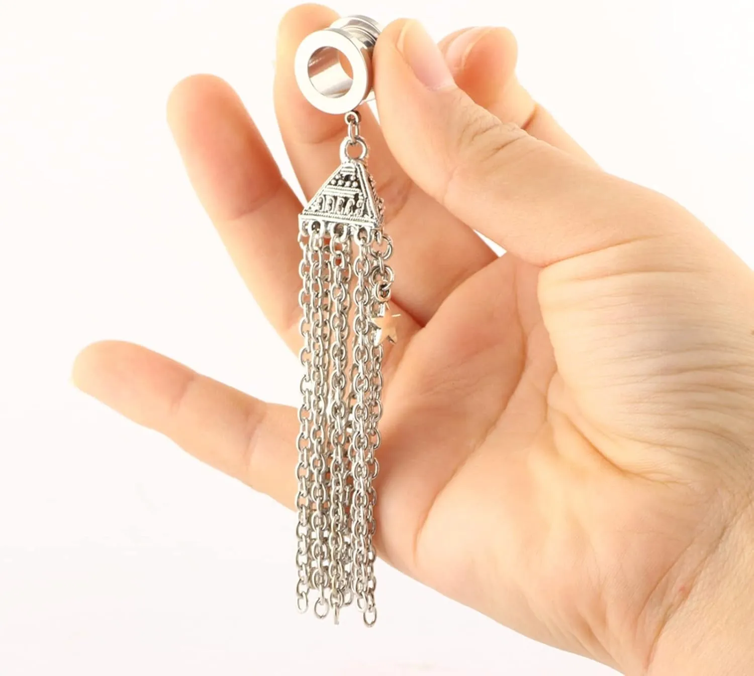 Tunnel Gauges, 2PCS Stainless Steel Tunnel Set Cone with Star Tassel Dangle Ear Gauges 2G Piercing Jewelry