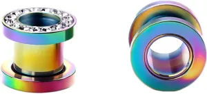 Tunnel Gauges, 2PCS Surgical Steel Gauges For Ears Multicolor Hoop with Cubic Zirconia Ear Gauges 14G Piercing Jewelry Set