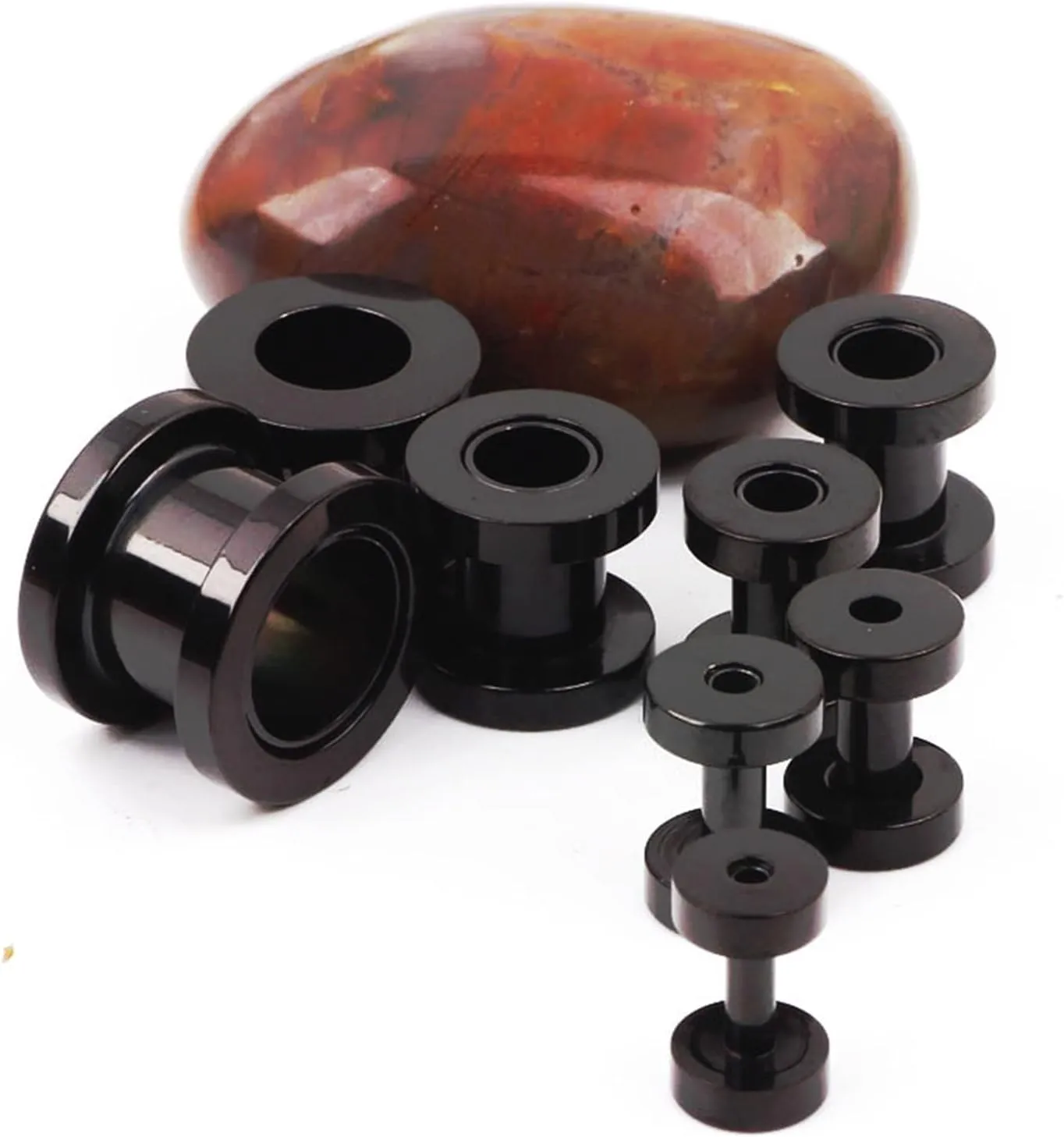 Tunnels Gauges, 2PCS Stainless Steel Ear Plugs Simple Polished Hoop Gauges Piercing Jewelry Set