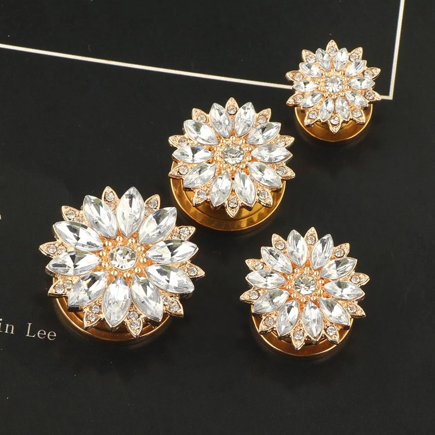 Tunnels Gauges, 2PCS Stainless Steel Tunnel Set Flower with Cubic Zirconia Ear Gauges 00G Ear Piercing Jewelry