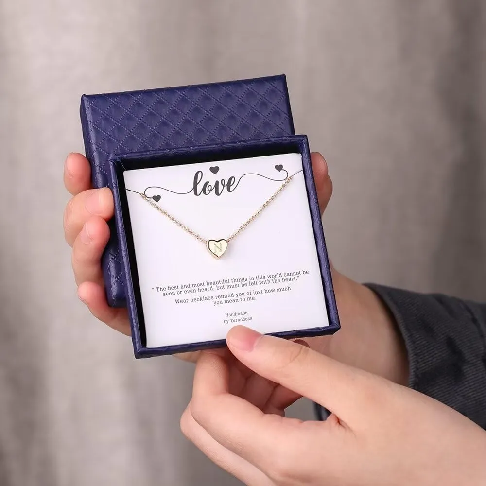 Turandoss Heart Initial Necklace for Women Girls - Dainty 14K Gold Plated Heart Pendant Letter A-Z Alphabet Necklace Tiny Initial Necklaces Gifts for Women Teens Jewelry