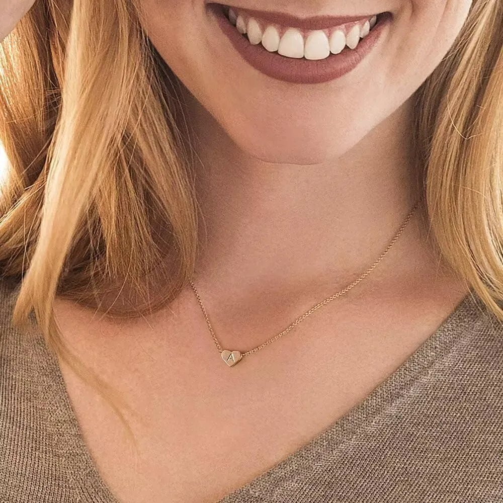 Turandoss Heart Initial Necklace for Women Girls - Dainty 14K Gold Plated Heart Pendant Letter A-Z Alphabet Necklace Tiny Initial Necklaces Gifts for Women Teens Jewelry