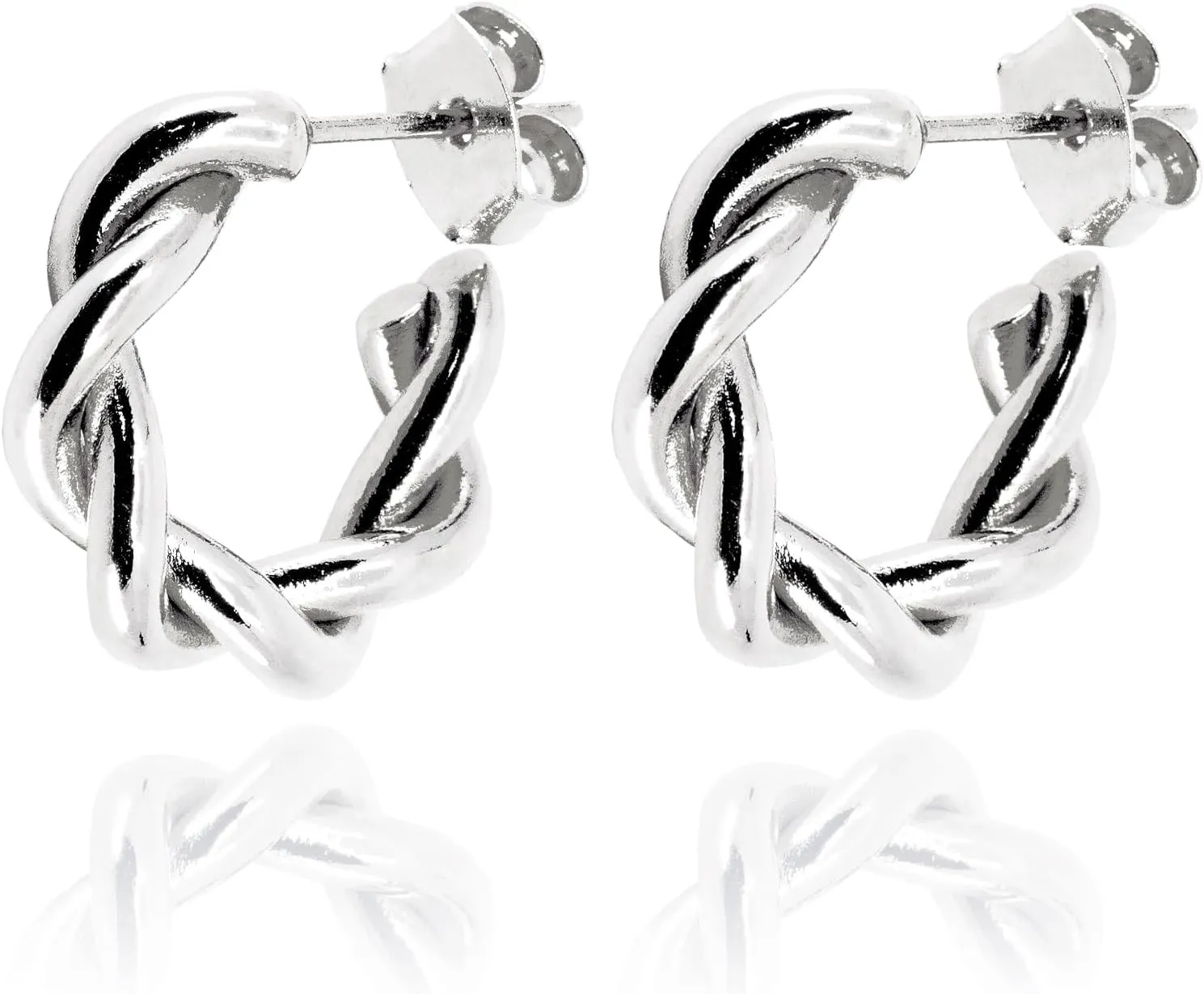 Twisted Rope Hoop Earrings for Women  Rhodium Silver Plated Chunky Trendy Simple Jewelry  High Polished Thick Open Round Hoops Hypoallergenic [ER-TW-S]