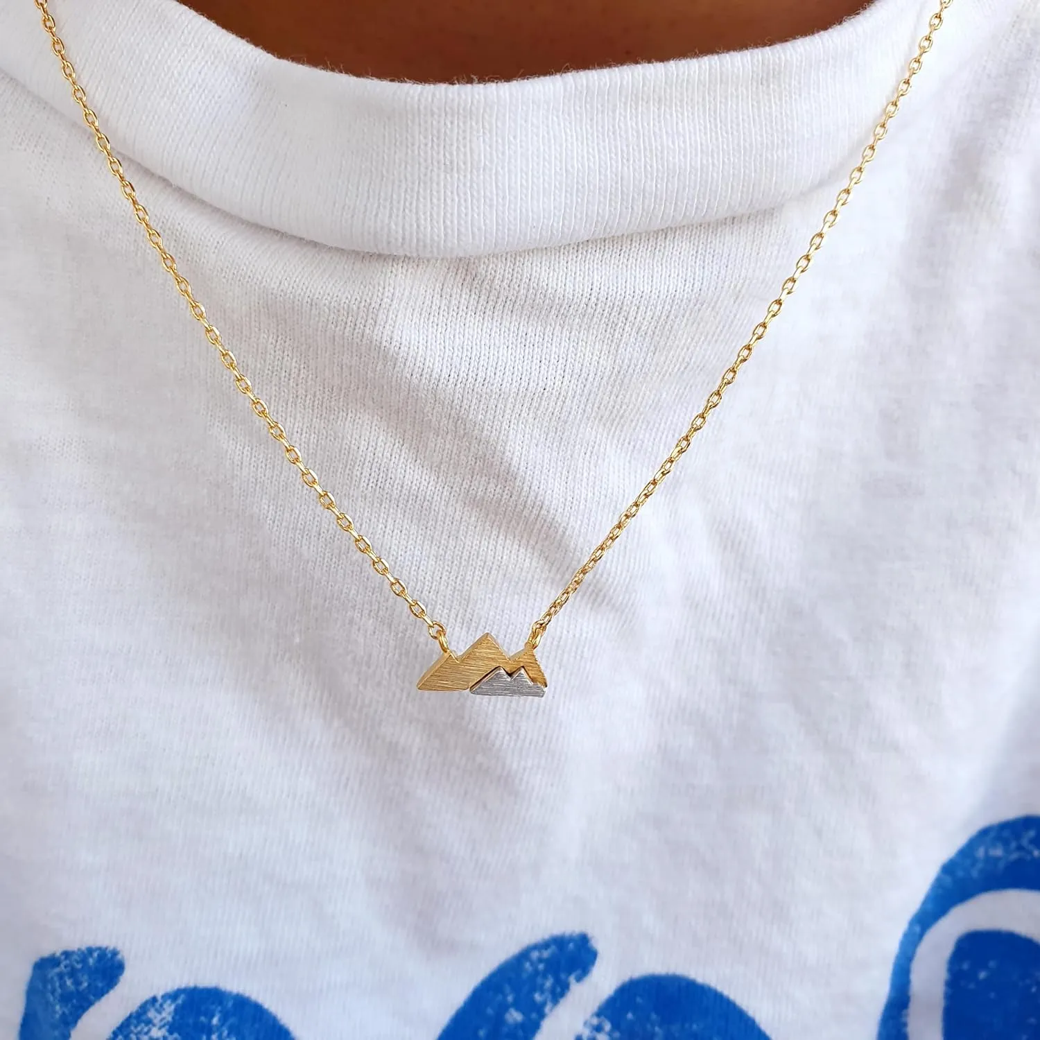 Two-Tone Gold and Silver Color Mixed Mountain Pendant Necklace, 18K Gold Dipped Mountain Necklace, Nature Mountain Lovers Necklace (Gold)