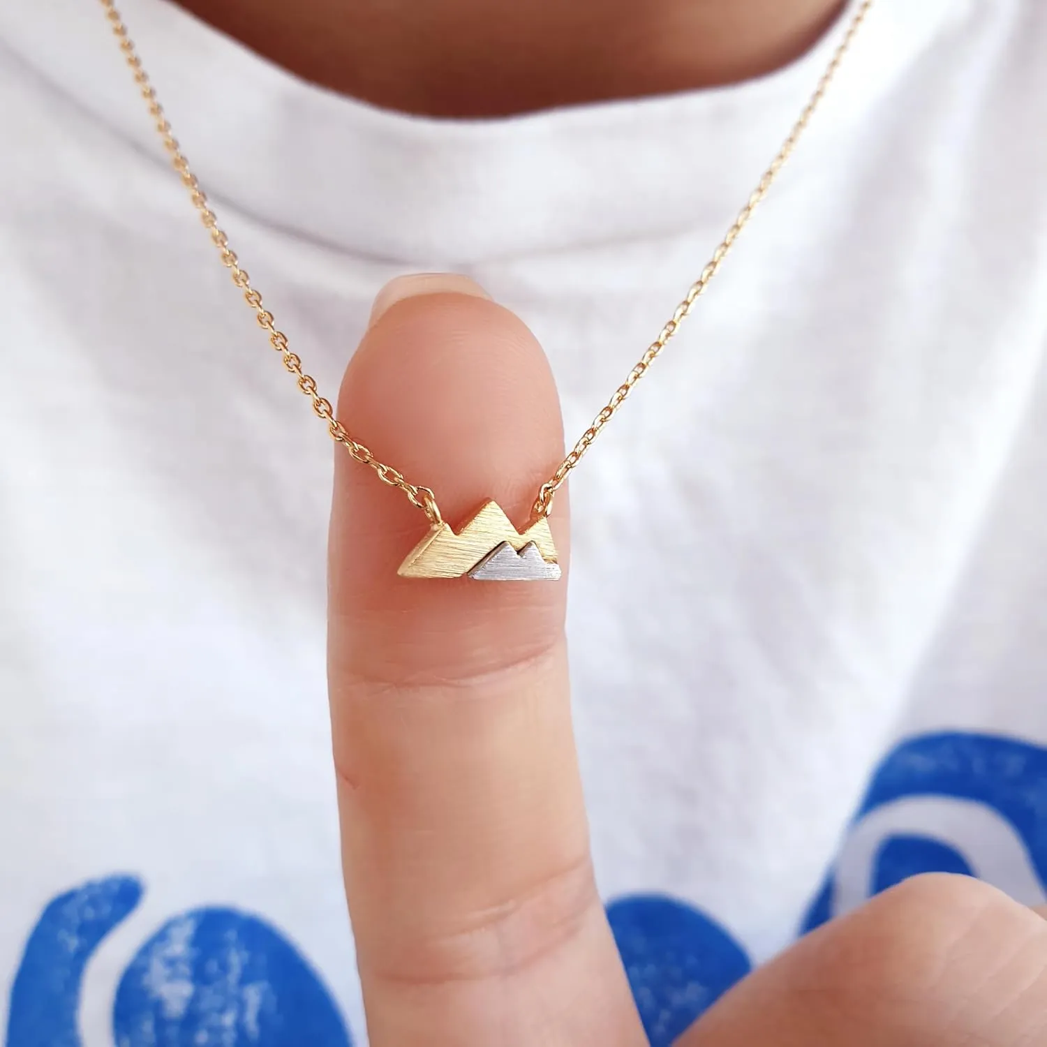 Two-Tone Gold and Silver Color Mixed Mountain Pendant Necklace, 18K Gold Dipped Mountain Necklace, Nature Mountain Lovers Necklace (Gold)