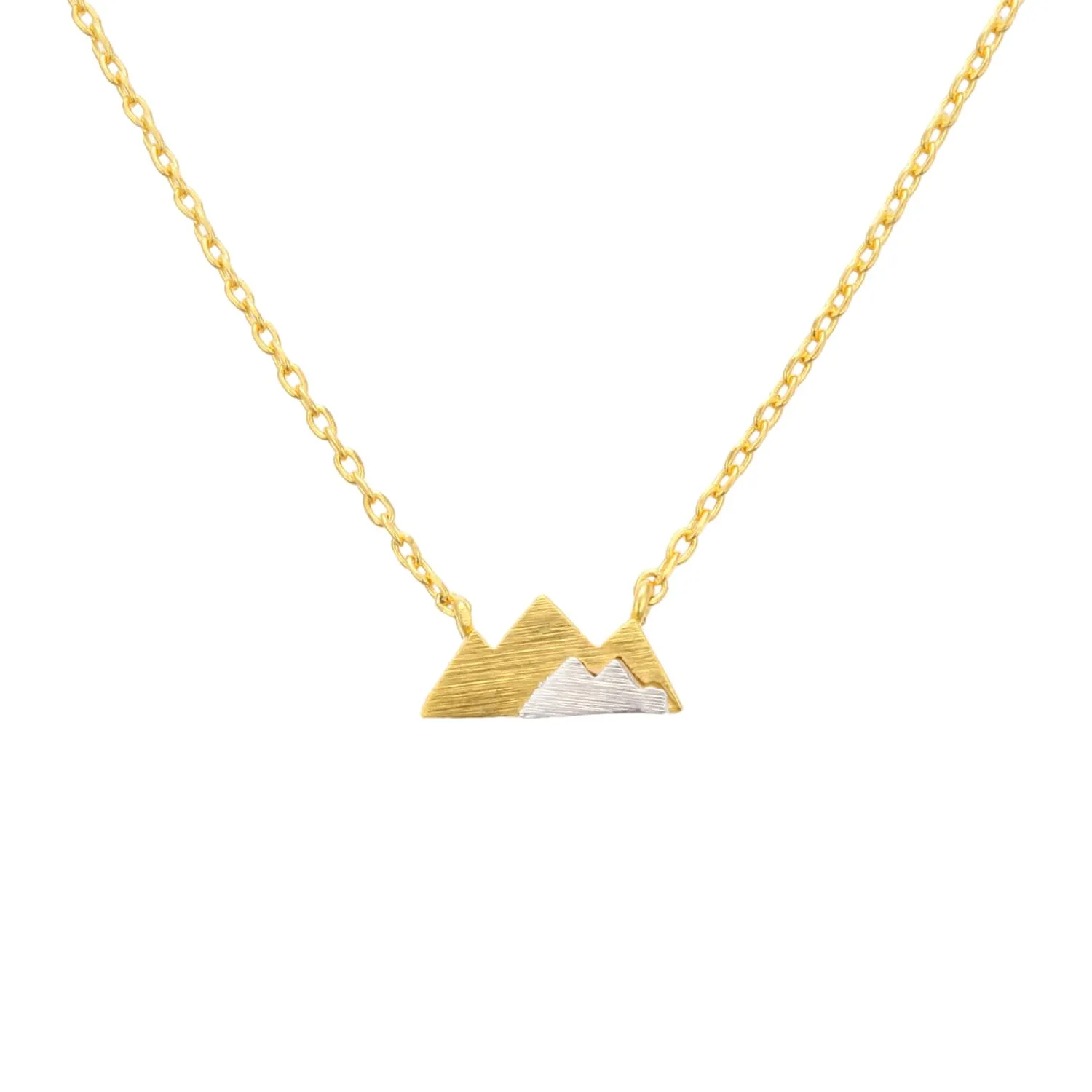 Two-Tone Gold and Silver Color Mixed Mountain Pendant Necklace, 18K Gold Dipped Mountain Necklace, Nature Mountain Lovers Necklace (Gold)
