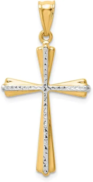 Two-Toned Diamond-Cut Gold Cross Pendant - Necklaces for Women and Men - 14k Religious Jewelry - Catholic Necklace