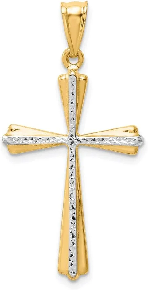 Two-Toned Diamond-Cut Gold Cross Pendant - Necklaces for Women and Men - 14k Religious Jewelry - Catholic Necklace