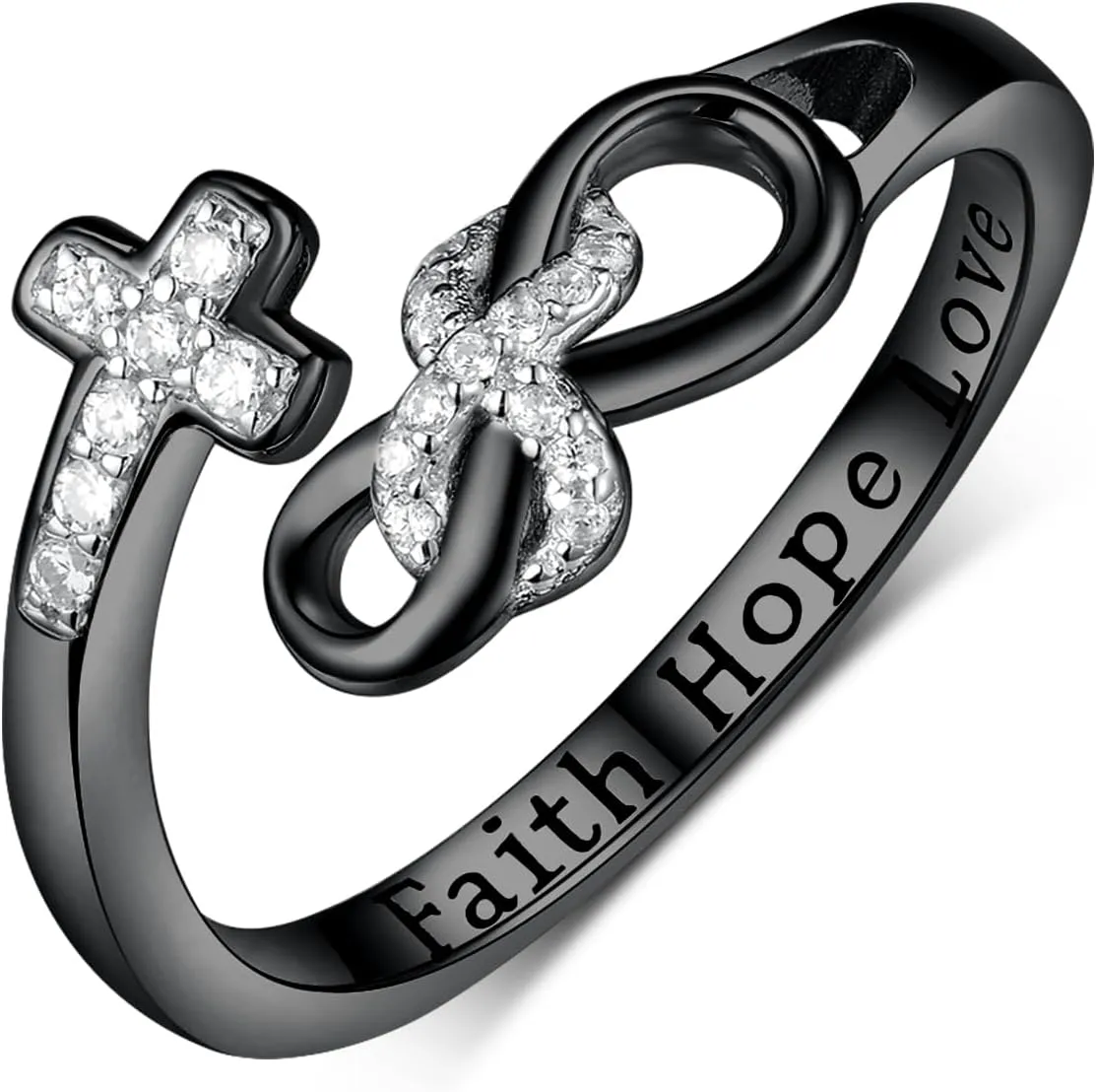 TYSO Faith Hope Love Cross Rings 925 Sterling Silver CZ Infinity Adjustable Wrap Rings Inspirational Jewelry Gifts for Women