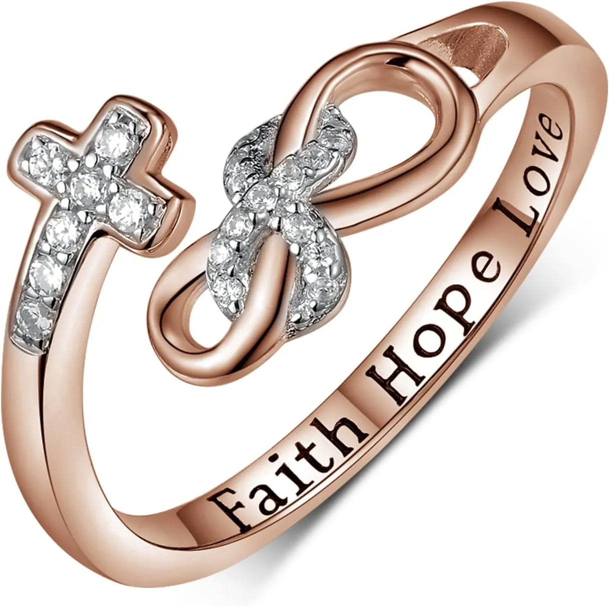 TYSO Faith Hope Love Cross Rings 925 Sterling Silver CZ Infinity Adjustable Wrap Rings Inspirational Jewelry Gifts for Women
