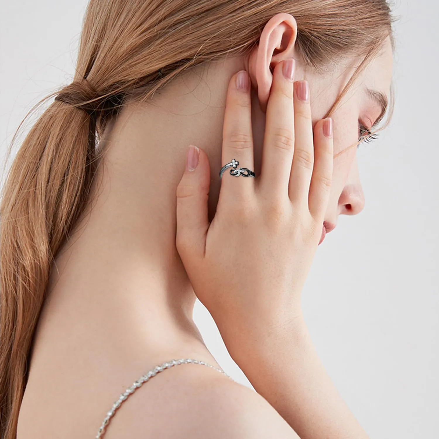 TYSO Faith Hope Love Cross Rings 925 Sterling Silver CZ Infinity Adjustable Wrap Rings Inspirational Jewelry Gifts for Women