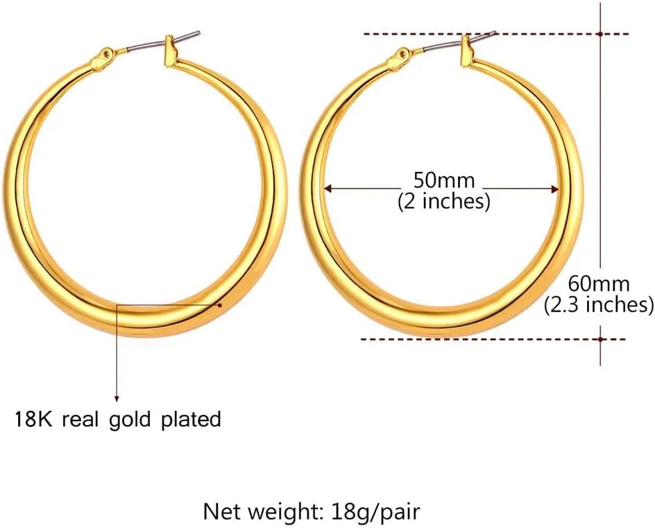 U7 Chunky Hoop Earrings for Women, 30/40/60/80mm Stainless Steel Hoops, Gold Hoop Earrings, Simple & Polished Thick Ear Jewelry,Black Hoop Earrings