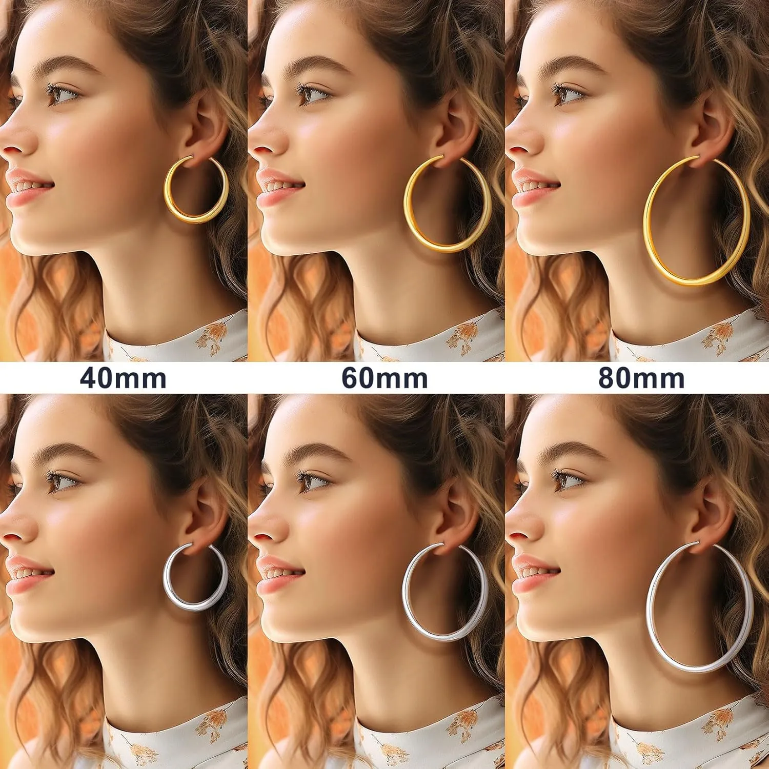 U7 Chunky Hoop Earrings for Women, 30/40/60/80mm Stainless Steel Hoops, Gold Hoop Earrings, Simple & Polished Thick Ear Jewelry,Black Hoop Earrings