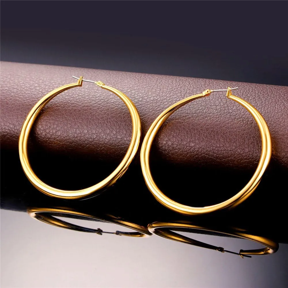 U7 Chunky Hoop Earrings for Women, 30/40/60/80mm Stainless Steel Hoops, Gold Hoop Earrings, Simple & Polished Thick Ear Jewelry,Black Hoop Earrings