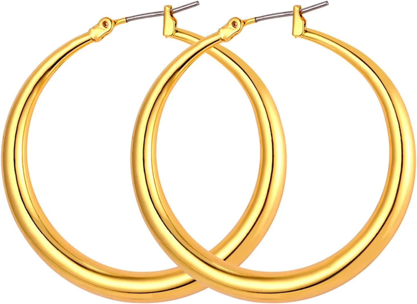 U7 Chunky Hoop Earrings for Women, 30/40/60/80mm Stainless Steel Hoops, Gold Hoop Earrings, Simple & Polished Thick Ear Jewelry,Black Hoop Earrings