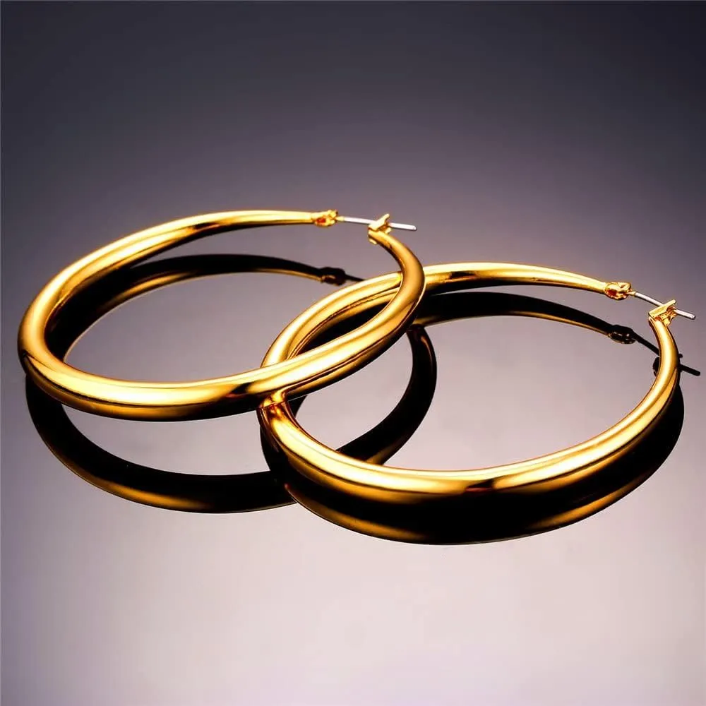 U7 Chunky Hoop Earrings for Women, 30/40/60/80mm Stainless Steel Hoops, Gold Hoop Earrings, Simple & Polished Thick Ear Jewelry,Black Hoop Earrings