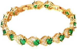 U7 Green Emerald/Blue/Red/Colorful Tennis Bracelets, 18K Gold Plated Platinum Link Chain Diamond Cut Simulated Gem Crystal Bracelet,Resizable Length 6-8 Inches,Wedding Mothers Day Gift for Women