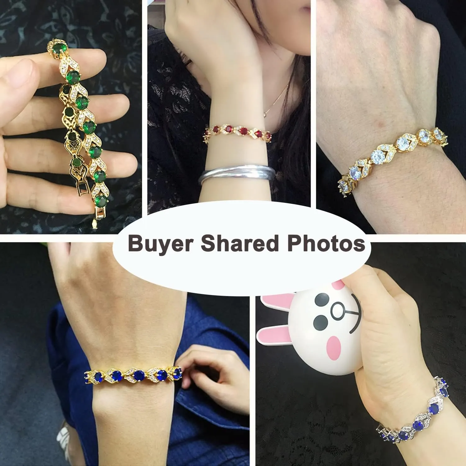 U7 Green Emerald/Blue/Red/Colorful Tennis Bracelets, 18K Gold Plated Platinum Link Chain Diamond Cut Simulated Gem Crystal Bracelet,Resizable Length 6-8 Inches,Wedding Mothers Day Gift for Women