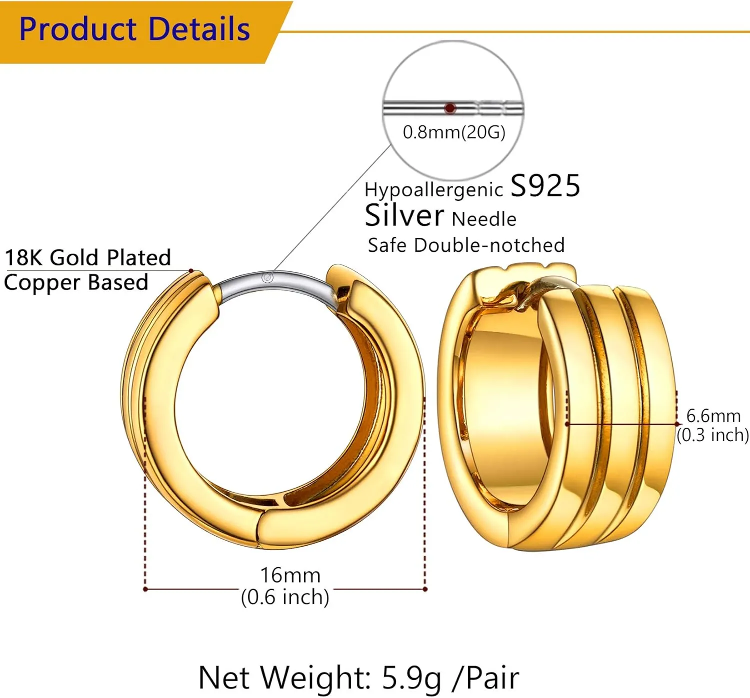 U7 Huggie Earrings for Men Women, Unisex Surgical Stainless Steel Hypoallergenic Earrings,Small Hoop Earrings, Polished CZ/Heart/Spike/Chunky Small Hoops for Pierced or Non Pierced Earrings