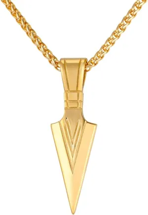 U7 Men Rock Hip Hop Jewelry Stainless Steel 18K Gold Plated Spear Point Arrowhead/Wolf Teeth Pendant Necklaces 22"