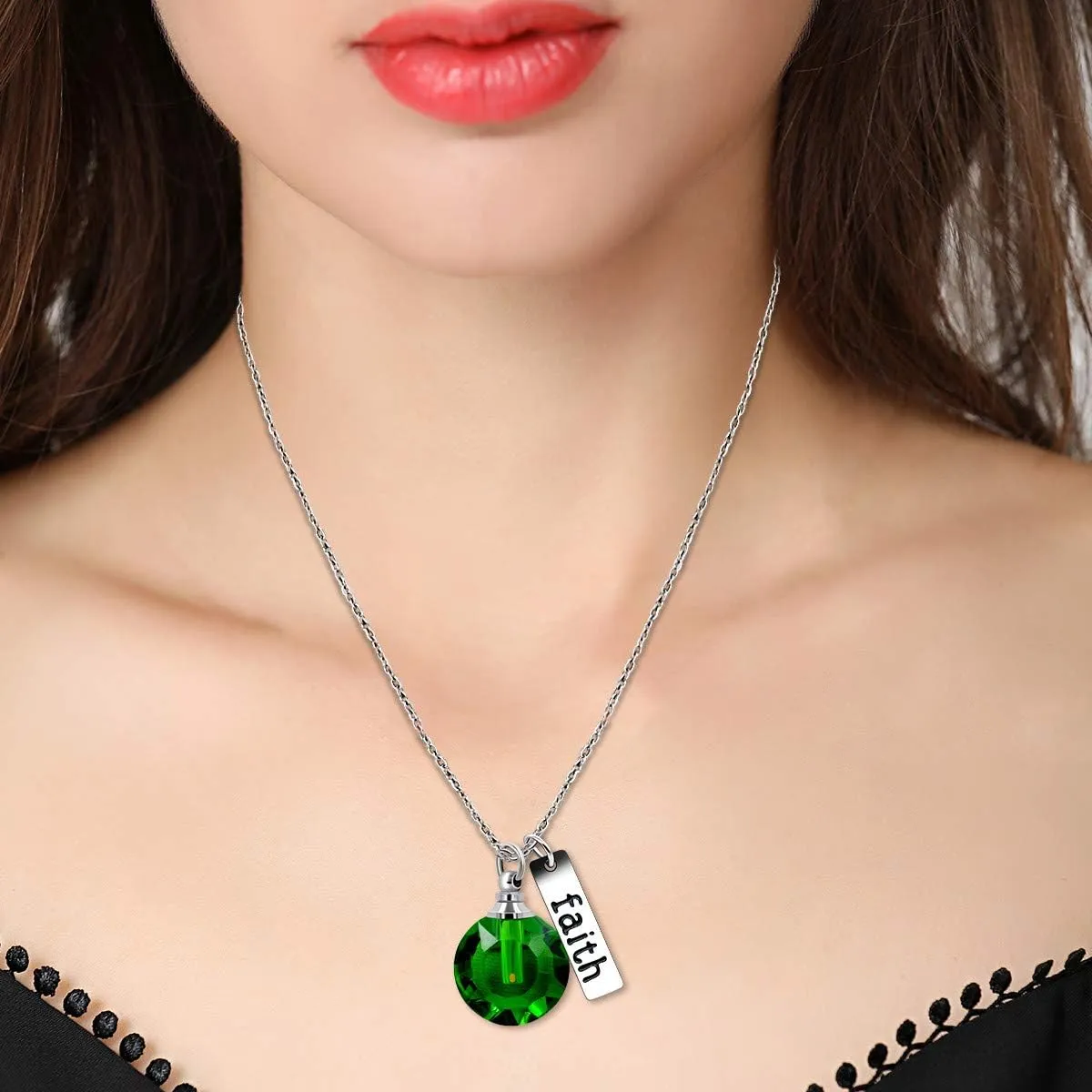 Uloveido Charms Crystal Round Pendant Necklace with Stainless Steel Faith Mustard Seed in Openable Bottle Y798