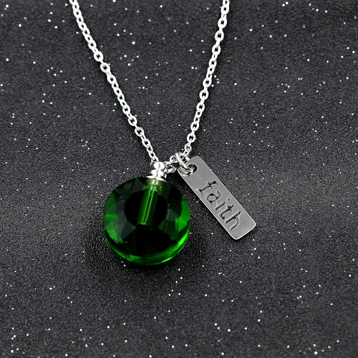 Uloveido Charms Crystal Round Pendant Necklace with Stainless Steel Faith Mustard Seed in Openable Bottle Y798