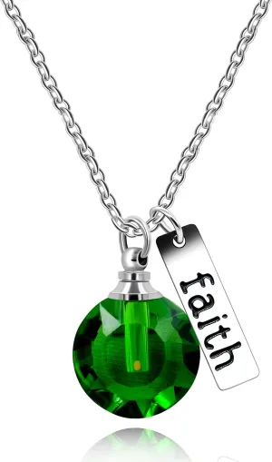 Uloveido Charms Crystal Round Pendant Necklace with Stainless Steel Faith Mustard Seed in Openable Bottle Y798