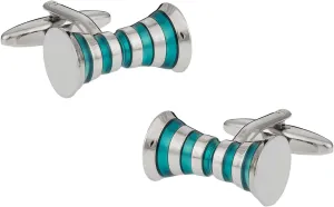 Unique Mens Cuff Links Aqua Blue Rollers Cufflinks with Travel Presentation Box