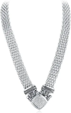 UNY Short Necklace 48cm Popcorn chain Pave Rhinestone Classic Elegant Vintage Antique Jewelry