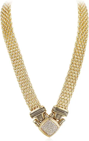 UNY Short Necklace 48cm Popcorn chain Pave Rhinestone Classic Elegant Vintage Antique Jewelry