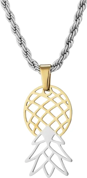 Upside Down Pineapple Necklace, Upside Down Pineapple Pendant, Upside Down Pineapple Swinger Necklace (Gold/Silver Combo)