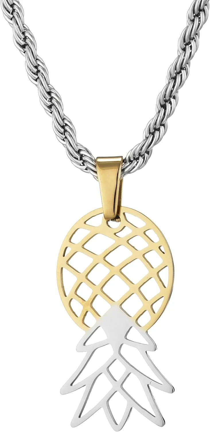 Upside Down Pineapple Necklace, Upside Down Pineapple Pendant, Upside Down Pineapple Swinger Necklace (Gold/Silver Combo)