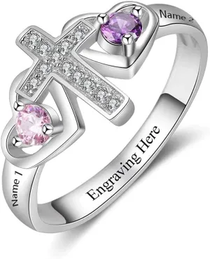 URONE Sterling Silver Personalized Ring Custom 2 birthstones Engraved Name Ring Jewelry for Women Infinity Promise Ring for her