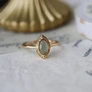 VAIGE Vintage Gold Color Oval Green Zircon Ring - Exquisite Anniversary Jewelry Gift with Cubic Zirconia