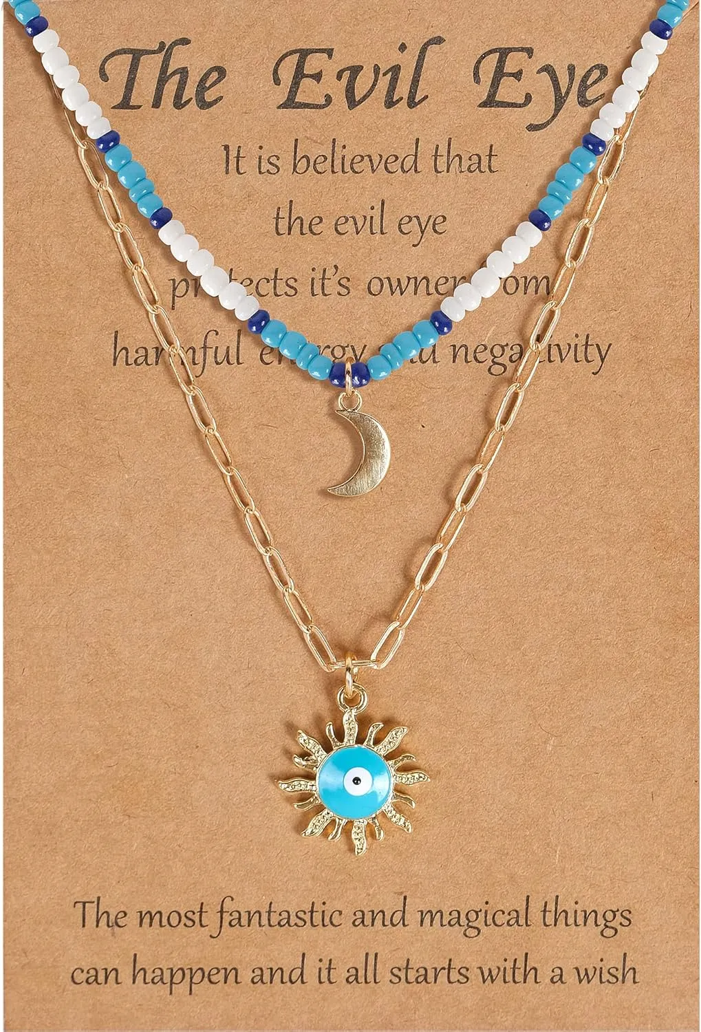 VIBILIA Evil Eye Necklace Sun Pendant Turkish Blue Eye Protection Lucky Necklaces Jewelry Gifts for Men Women (Sun) - Silver
