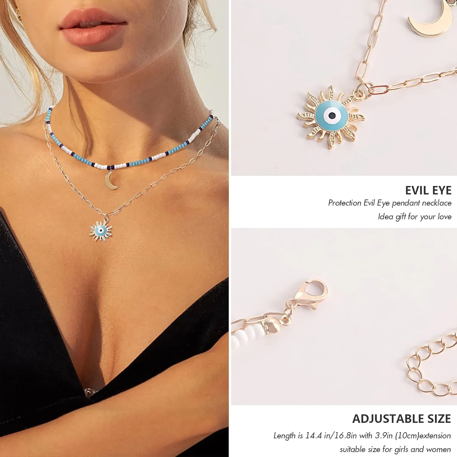 VIBILIA Evil Eye Necklace Sun Pendant Turkish Blue Eye Protection Lucky Necklaces Jewelry Gifts for Men Women (Sun) - Silver