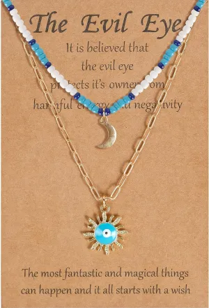 VIBILIA Evil Eye Necklace Sun Pendant Turkish Blue Eye Protection Lucky Necklaces Jewelry Gifts for Men Women (Sun) - Silver