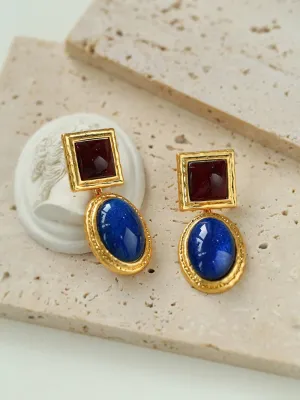 Vintage Antique Large Colored Glass Gemstone Earrings