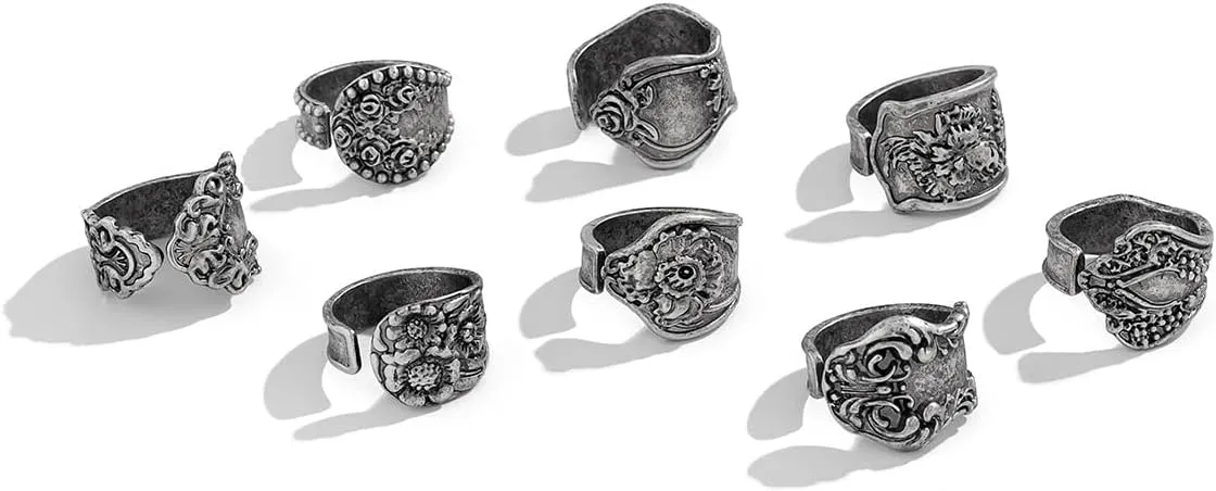 Vintage Knuckle Rings Set for Women Bohemian Retro Hollow Carved Flower Rings Boho Stackable Chunky Rings Set Y2k Ring Statement Rings Vintage Bohemian Style Jewelry for Women