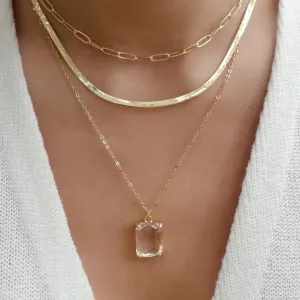 Vintage Multi-Layered Stainless Steel Square Necklace for Women Color Rectangular Green Crystal Pendant Necklaces,CS89054