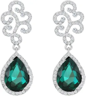 Vintage Rhinestone Teardrop Green CZ Dangle Drop Earrings for Women Dainty Emerald Crystal Statement Dangling Filigree Studs Boho Earring Lightweight Fashion Trendy Jewelry