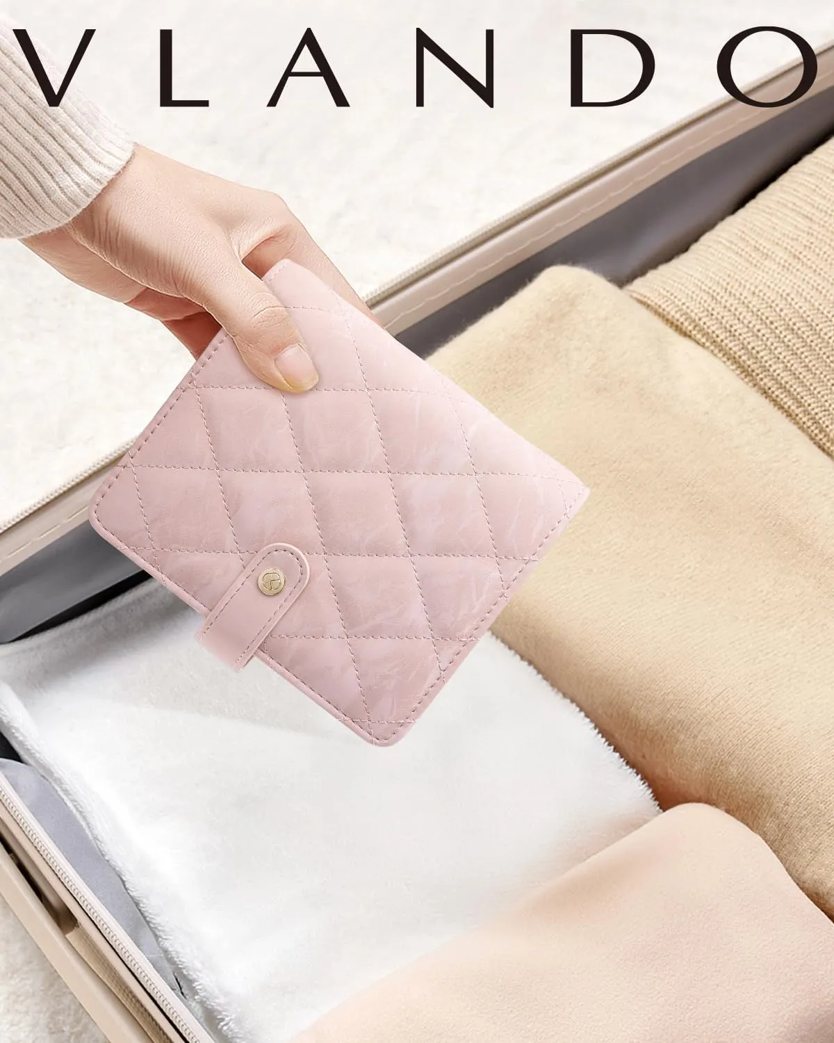 Vlando Travel Jewelry Organizer Case,Gifts for Women,Portable Jewelry Storage Book Ring Binder with Clear Zipper Velvet Pouch Bag for Traveling,Rings,Necklace,Earrings,Bracelets,Brooches-Sand Pink