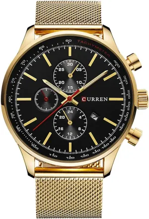 Watches Mens Luxury Stainless Steel Quartz Watch Men Casual Waterproof Clock Date Sport Wristwatch (Gold Black)