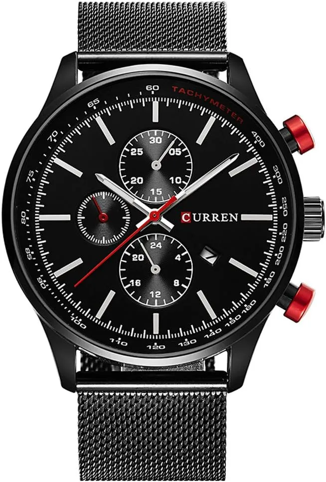 Watches Mens Stainless Steel Quartz Watch Men Casual Waterproof Clock Men Sport Wristwatch (black black)