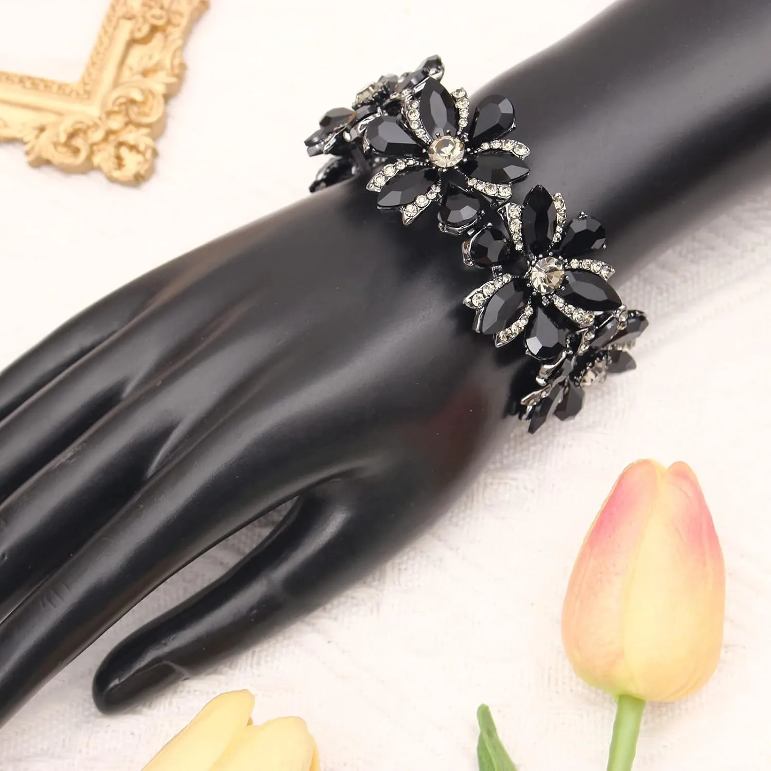 Wedding Bridal Elegant Teardrop Rhinestones Marquise-Shape Crystal Elastic Bangle Stretch Bracelet jewelry for Bride